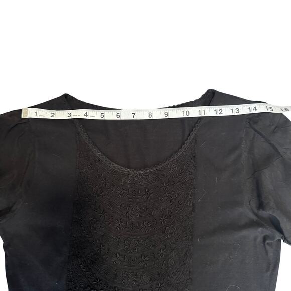 JOHNNY WAS Vintage Cotton Black Shirt Embroidery Panel down front in Sz S - Picture 6 of 8